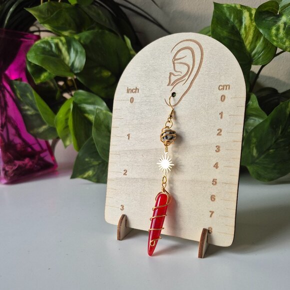 Wire Wrapped Red Vein Agate / Dalmatian Jasper Earrings - Picture 1 of 5